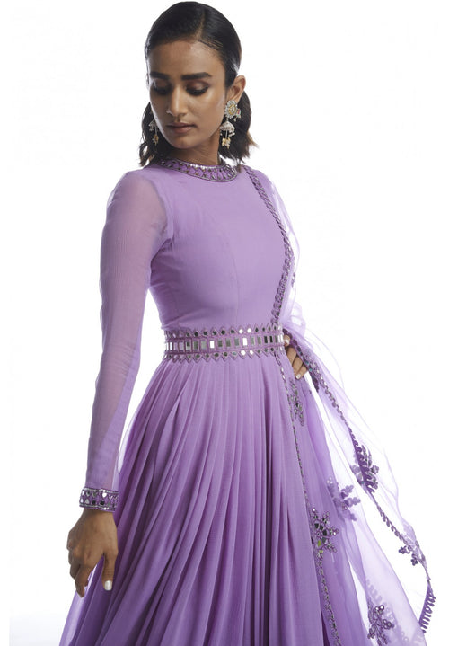 Catnip Purple Chiffon Anarkali Set