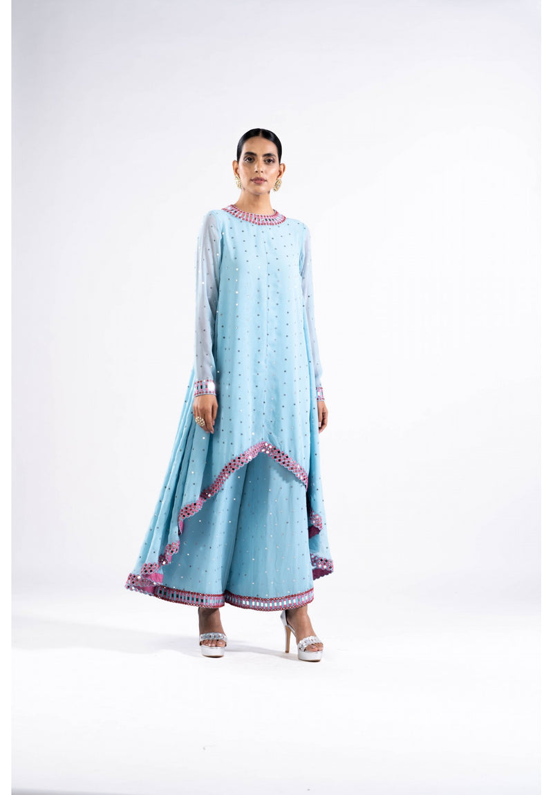 Ice Blue Asymmetrical Kurta Set