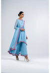 Ice Blue Asymmetrical Kurta Set With Dupatta