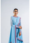 Ice Blue Asymmetrical Kurta Set With Dupatta