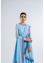 Ice Blue Asymmetrical Kurta Set With Dupatta