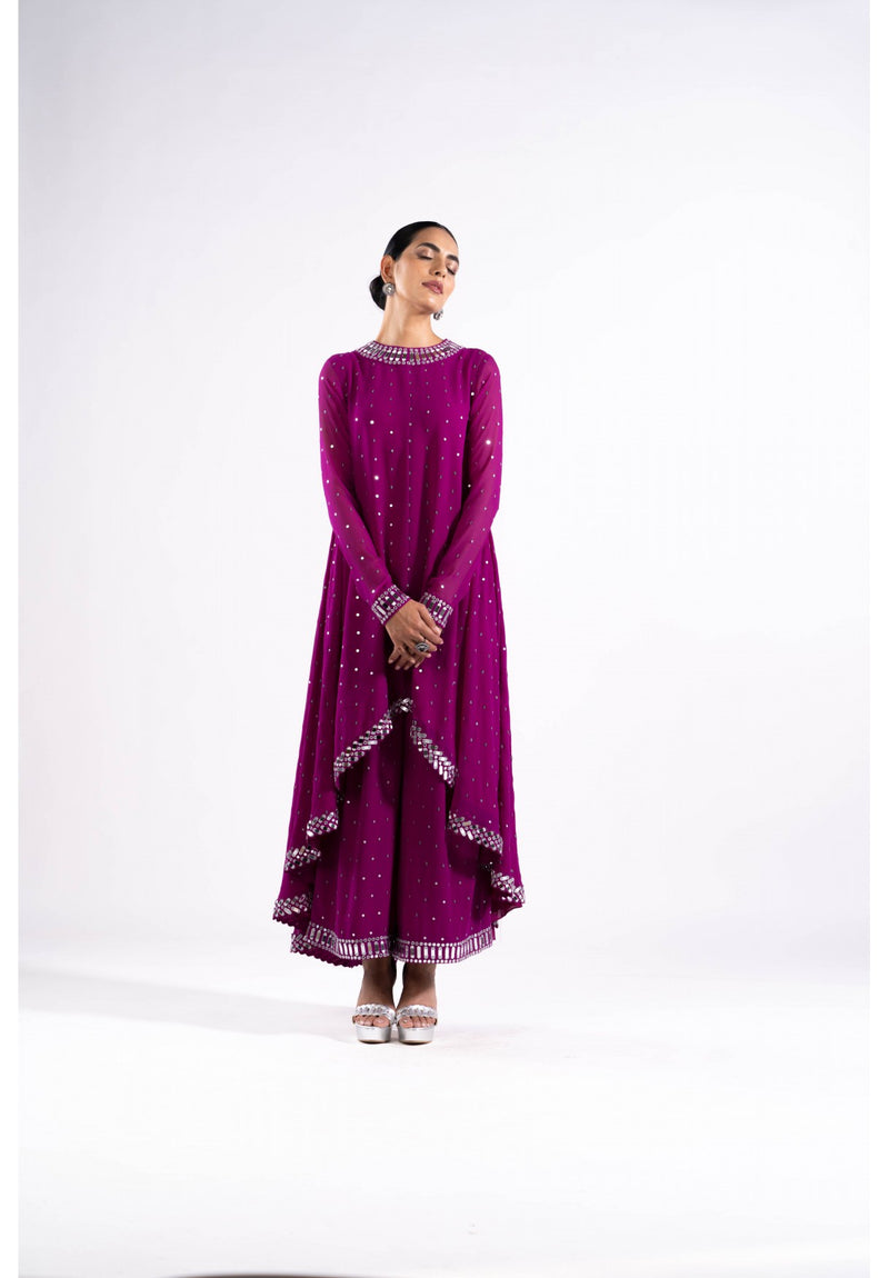 Pop Wine Asymetrical Kurta Set