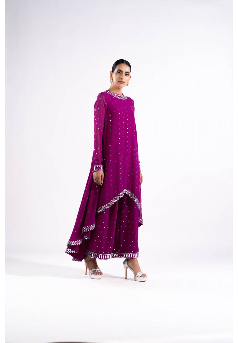 Pop Wine Asymetrical Kurta Set