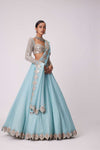 POWDER BLUE ORGANZA MIRROR EMBROIDERED LEHENGA SET