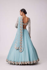 POWDER BLUE ORGANZA MIRROR EMBROIDERED LEHENGA SET