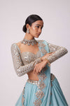 POWDER BLUE ORGANZA MIRROR EMBROIDERED LEHENGA SET