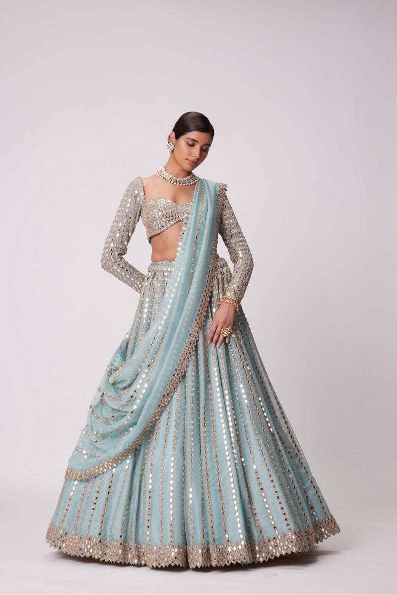 POWDER BLUE LINEAR EMBROIDERED LEHENGA SET