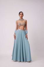 POWDER BLUE MIRROR EMBROIDERED LEHENGA PANTS SET