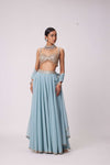 POWDER BLUE MIRROR EMBROIDERED LEHENGA PANTS SET