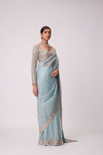 POWDER BLUE ORGANZA SAREE SET