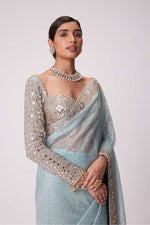 POWDER BLUE ORGANZA SAREE SET