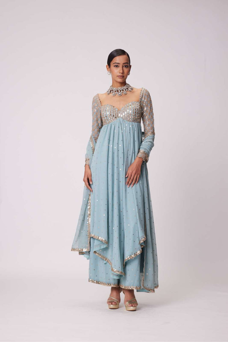 POWDER BLUE HIGH LOW KURTA SET