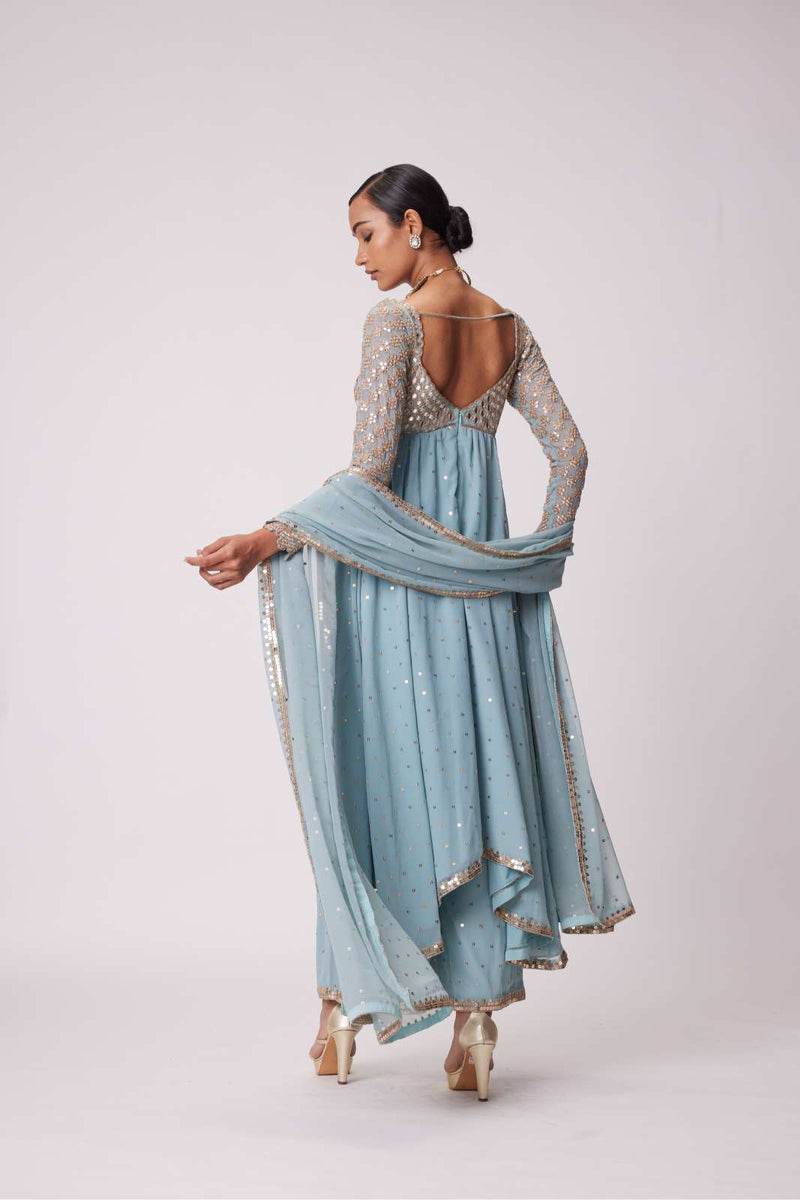 POWDER BLUE HIGH LOW KURTA SET