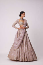 ASH PINK FLOWER EMBROIDERED LEHENGA SET