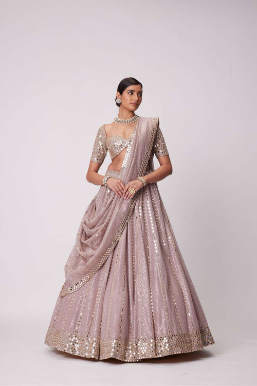 ASH PINK SEQUIN EMBROIDERED LEHENGA SET