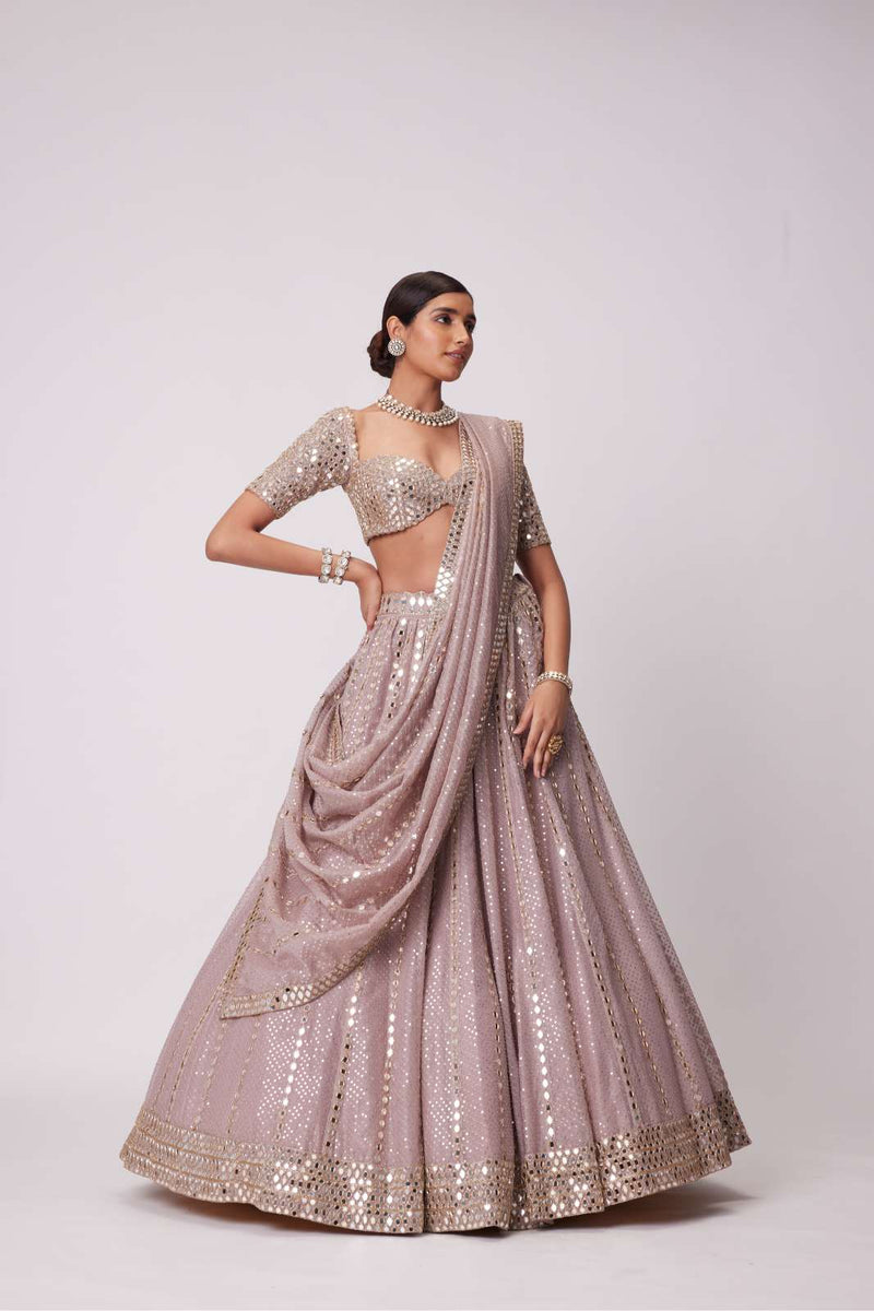 ASH PINK SEQUIN EMBROIDERED LEHENGA SET