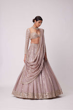 ASH PINK SEQUIN AND MIRROR EMBROIDERED LEHENGA SET