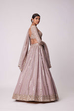 ASH PINK SEQUIN AND MIRROR EMBROIDERED LEHENGA SET