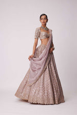 ASH PINK MIRROR FLOWER EMBROIDERED LEHENGA SET