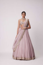 ASH PINK MIRROR HAND EMBROIDERED LEHENGA SET