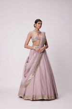 ASH PINK MIRROR HAND EMBROIDERED LEHENGA SET