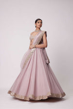 ASH PINK MIRROR HAND EMBROIDERED LEHENGA SET