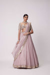 ASH PINK FLOWER BORDER ORGANZA LEHENGA SET