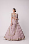 ASH PINK FLOWER BORDER ORGANZA LEHENGA SET