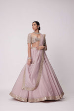 ASH PINK FLOWER BORDER ORGANZA LEHENGA SET