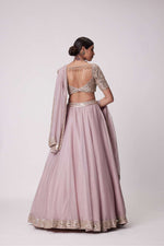 ASH PINK FLOWER BORDER ORGANZA LEHENGA SET