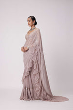 ASH PINK FRILL SAREE SET