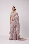 ASH PINK FRILL SAREE SET