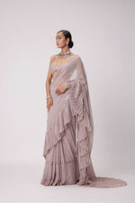 ASH PINK FRILL SAREE SET