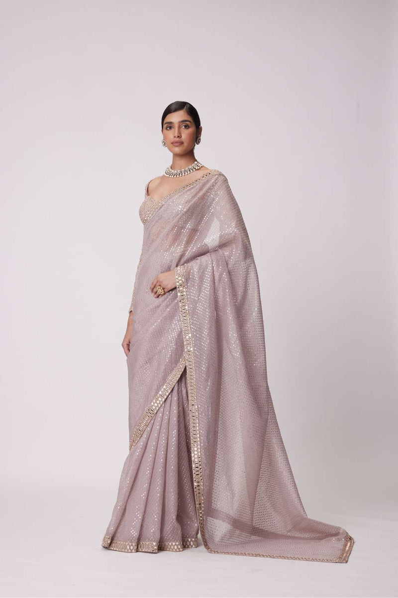 ASH PINK HAND EMBROIDERED ORGANZA SAREE SET