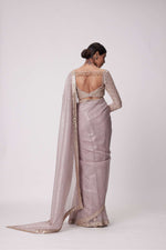 ASH PINK HAND EMBROIDERED ORGANZA SAREE SET