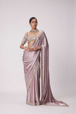 ASH PINK SATIN SAREE SET