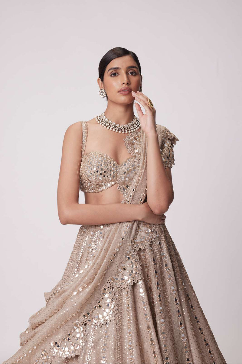 LIGHT BEIGE SEQUIN EMBROIDERED LEHENGA SET