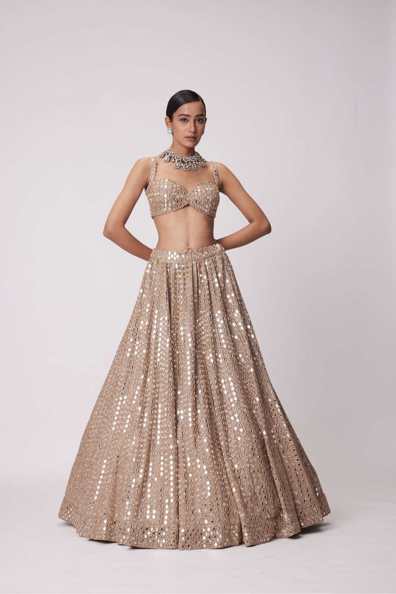 LIGHT BEIGE SEQUIN EMBROIDERED LEHENGA SET