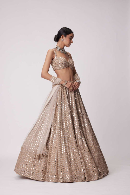 LIGHT BEIGE HAND EMBROIDERED LEHENGA SET