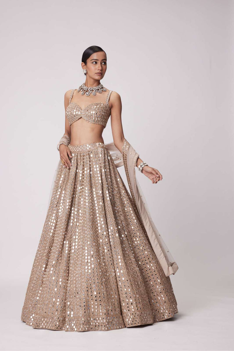 LIGHT BEIGE HAND EMBROIDERED LEHENGA SET