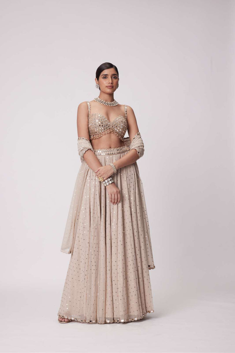 LIGHT BEIGE GEORGETTE LEHENGA PANTS SET