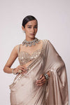 LIGHT BEIGE SATIN SAREE SET