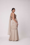 LIGHT BEIGE GEORGETTE PRE DRAPED SAREE SET