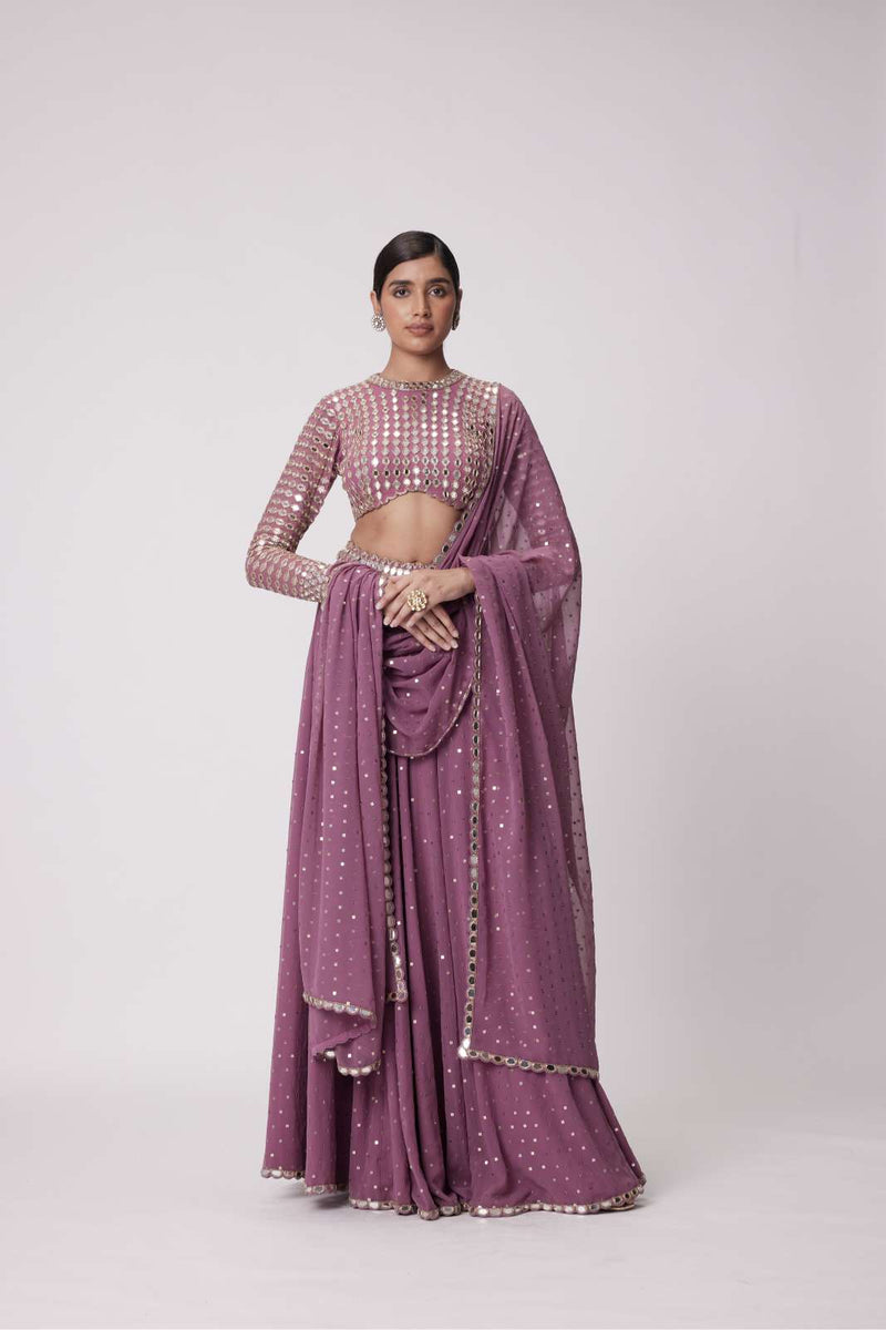 MUD  MAUVE HAND EMBROIDERED LEHENGA PANTS SET