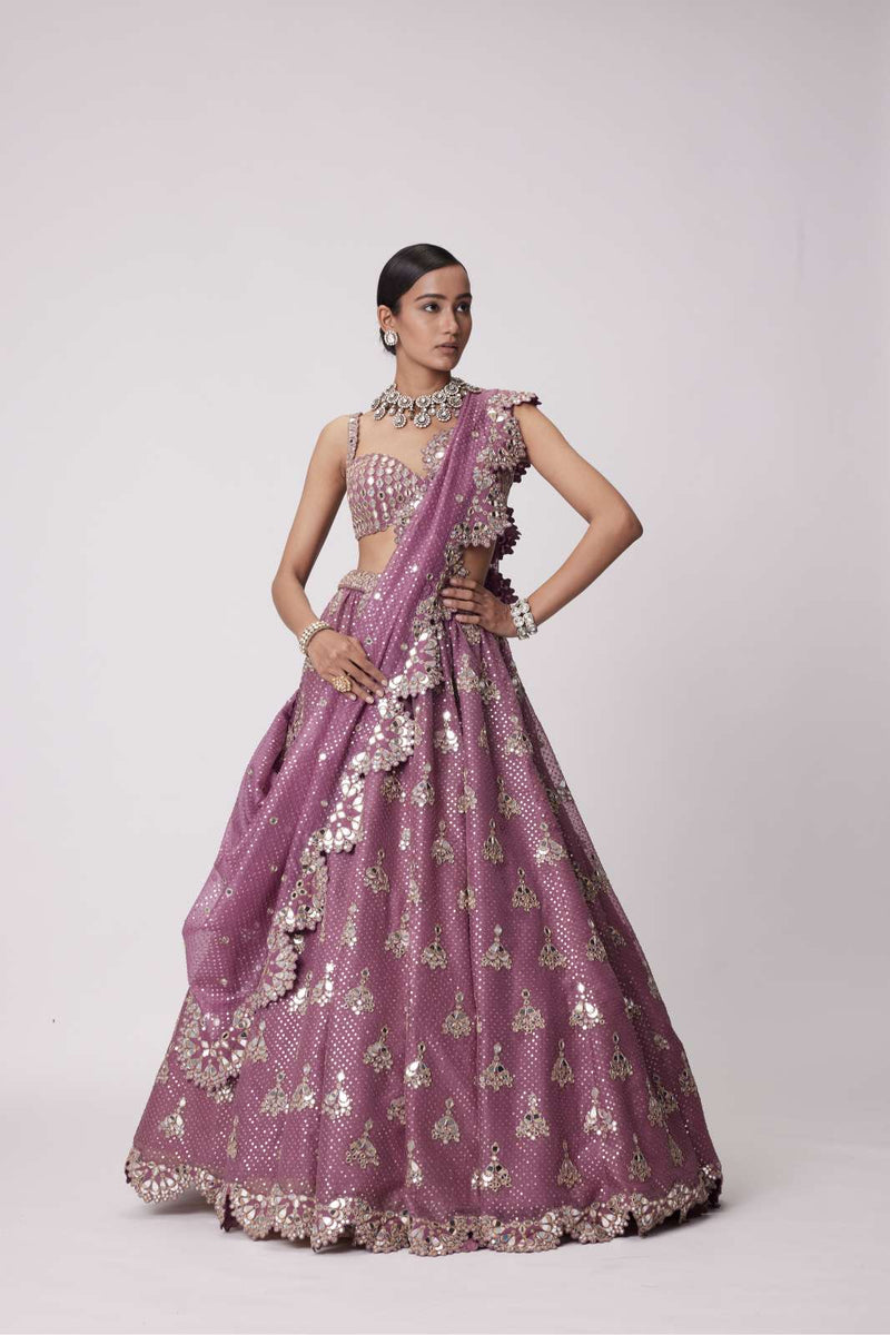 MUD  MAUVE SEQUIN EMBROIDERED LEHENGA SET