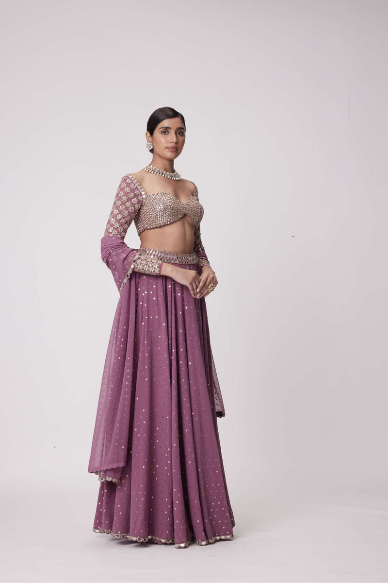 MUD  MAUVE MIRROR EMBROIDERED LEHENGA PANTS SET