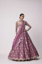 MUD  MAUVE SEQUIN AND FLOWER EMBROIDERED LEHENGA SET