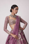 MUD  MAUVE SEQUIN AND FLOWER EMBROIDERED LEHENGA SET