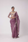 MUD  MAUVE HAND EMBROIDERED ORGANZA SAREE SET