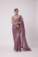 MUD  MAUVE HAND EMBROIDERED ORGANZA SAREE SET